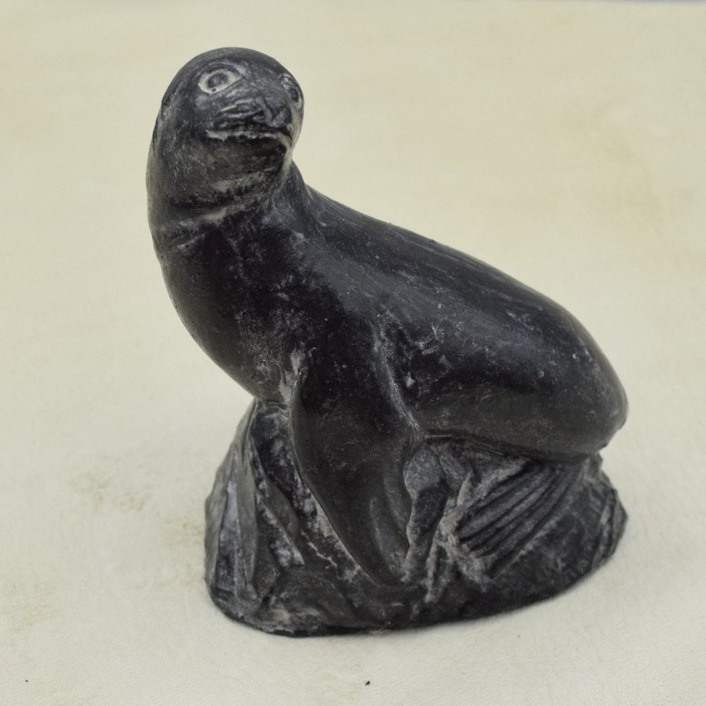 Vintage Wolf Inuit Seal Hand Carved Figurine Animal